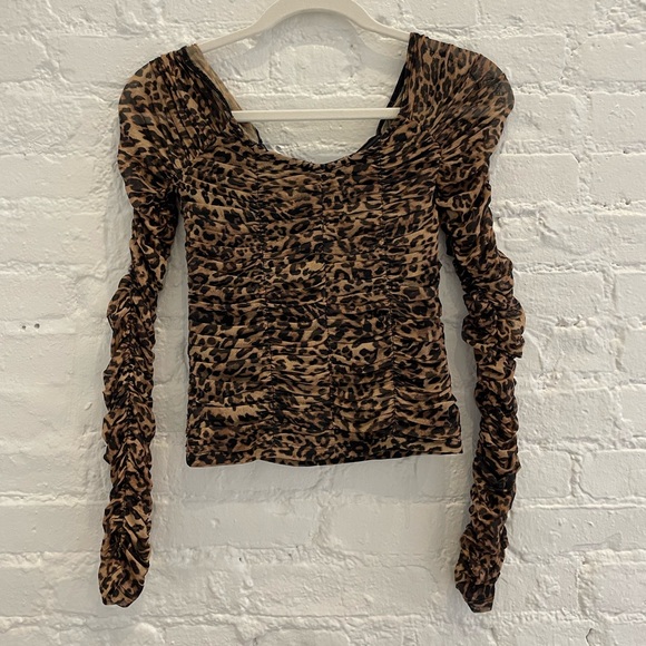 NWT Good American Ruched Cheetah Print Mesh Top XS - Picture 3 of 7